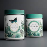 Three jars of green and yellow with the words you go here psd