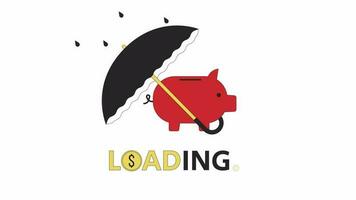 Piggy bank under insurance umbrella line 2D loading animation. Piggybank security animated cartoon linear concept 4K video loading motion graphic. Retire savings protection download process gif