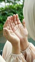 a muslim woman is praying with her hands video