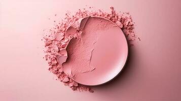 Beauty pink make-up powder product texture as abstract makeup cosmetic background, crushed cosmetics, generative ai photo
