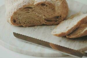 Fresh homemade whole wheat bread sliced photo