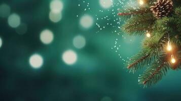 Christmas green fir branch with lights photo