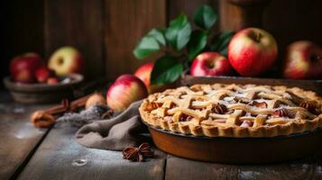 Apple pie in rustic background photo