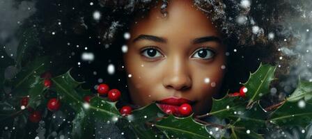 Model girl with red berries photo