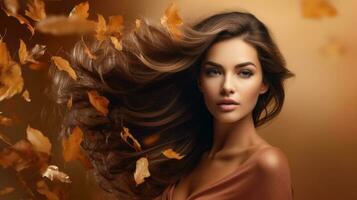 Beautiful girl with autumn leaves photo