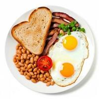 Inglés desayuno con huevos, tocino y frijoles foto