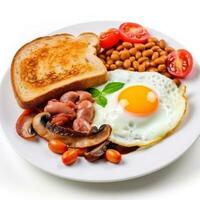 English breakfast with eggs, bacon and beans photo