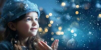 Little girl on winter background photo