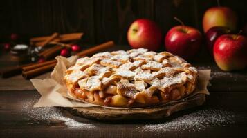 Apple pie in rustic background photo