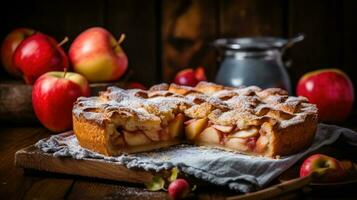 manzana tarta en rústico antecedentes foto