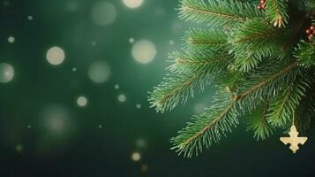 Navidad verde abeto rama con luces foto