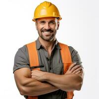 atractivo hombre en construcción casco foto