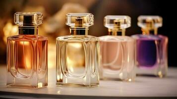 Premium AI Image  Luxury perfume bottles on display at a presentation  women fragrance scent new exclusive collection postprocessed generative ai