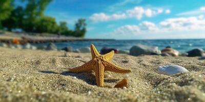 AI Generated. AI Generative. Sea navy nautical marine starfish beach island sand ocean vacation relax sun vibe. Graphic Art photo