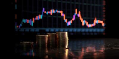 . . Finance investment data stock graph price grow business with coins jar near. Graphic Art photo