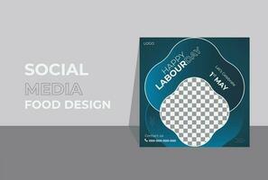 Social media post template with camera design in line art design for labour  day design. Blue gradient color Labour Day 1 May poster design vector