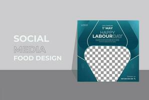 Social media post template with camera design in line art design for labour  day design. Blue gradient color Labour Day 1 May poster design vector