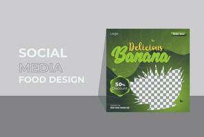 Fresh banana healthy fruits social media posts simple design template. vector