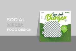 Modern super delicious burger social media post design template. vector