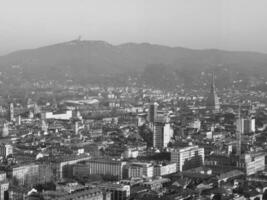 Aerial view of Turin in black and white photo