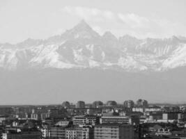 Monviso Monte Viso mountain in black and white photo