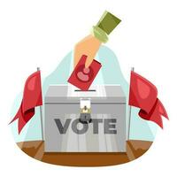 mano colocación votación en elección votación caja. democracia en acción concepto con plano diseño estilo vector