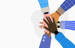 Hands in a Stack Representing Team Collaboration. Working Together Concept vector