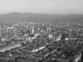 Aerial view of Turin in black and white photo