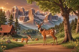 beautiful landscape with animals photo