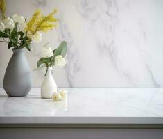 White marble kitchen counter mockup photo