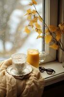Cup of coffee autumn background photo
