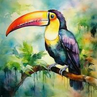 Watercolor painting of toucan bird photo