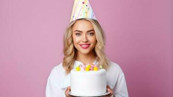 cumpleaños niña en vívido antecedentes foto