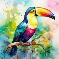 Watercolor painting of toucan bird photo