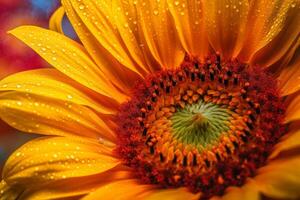 Detailed Sun Flower With Water And Colorful Color Background photo