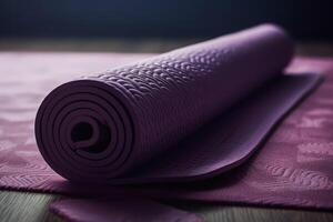 Purple Yoga Mat On The Floor Close Up Shot photo