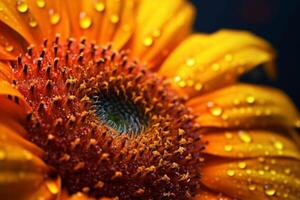 Macro Shot of Wet Sun Flower With Vibrant Color Background photo