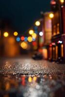 Blurred Raining Street Light At Night Background Low Level Shot photo