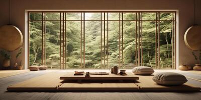 ai generado. ai generativo. Japón japandi estilo diseño hogar apartamento vivo habitación interior interior arquitectura mínimo. gráfico Arte foto