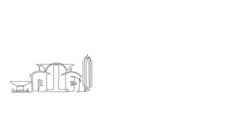 Continuous one line drawing of Hong Hongkong. Vector illustration for travel and tourim destination design concept video