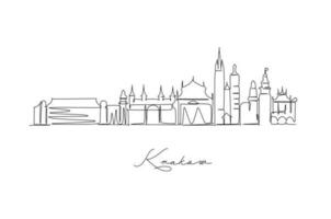 Krakow skyline continuous line drawing hand drawn style design for travel and tourism concept vector