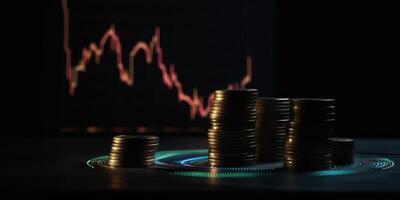 . . Finance investment data stock graph price grow business with coins jar near. Graphic Art photo