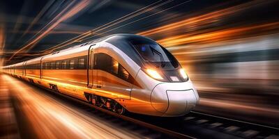 . . High speed train move motion on railway locomotive passenger. Adventure business vibe. Graphic Art photo