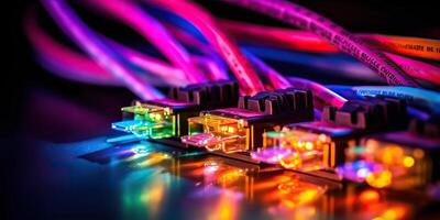 . . Servers connection with Fiber optic cable switch internet pc technology pc Graphic Art photo