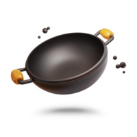 Frying 3d icon New, clean, and empty iron skillet for frying. with transparent background png