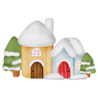 Watercolor Christmas Snow Village. png