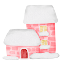 Watercolor Christmas Snow Village. png