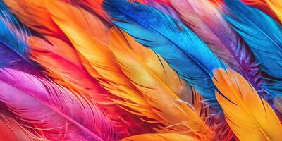 AI Generated. AI Generative. Vibrant colorful pattern background texture of color feathers decoration. Graphic Art photo