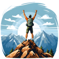 Hiking clipart illustration depicting a hiker with a backpack, enjoying the  scenic view of a waterfall in a lush forest. AI Generated 26674671 PNG