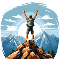 Hiking clipart illustration depicting a hiker with a backpack, enjoying the  scenic view of a waterfall in a lush forest. AI Generated 26674671 PNG